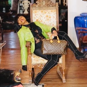 Designer Sonia Bogner Green Leather Jacket Coat 8.